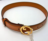 Gucci Blondie Belt Luggage Tan Leather with Gold GG Buckle 3cm