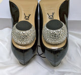 Paul Andrew Ankara Black Patent Rhinestone Jewel Heels