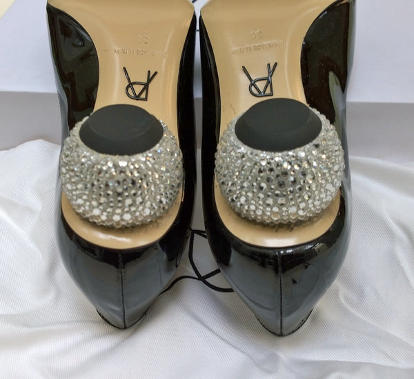 Paul Andrew Ankara Black Patent Rhinestone Jewel Heels
