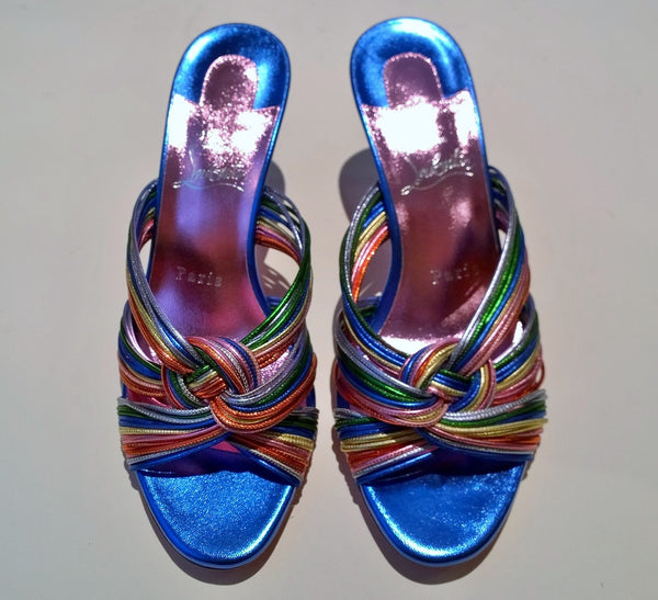 Christian Louboutin Multitaski 70 Metallic Multicolor Leather Mules Sandals