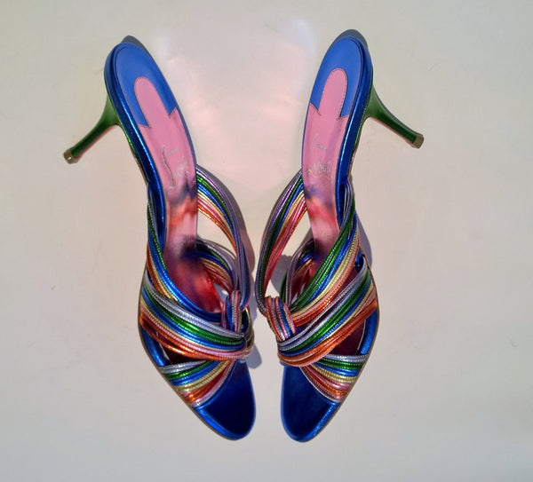 Christian Louboutin Multitaski 70 Metallic Multicolor Leather Mules Sandals