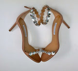Aquazzura Maxi Tequila 75 Warm Nude Leather Rhinestone Sandals Pink Heels