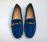 Tod's Double T Loafers in Quilted Blue Suede and Leather Silver Flats Gommino Driving Shoes