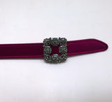 Manolo Blahnik Hangisi Mini Fuchsia Satin Rhinestone Buckle Belt 20mm Dark Pink