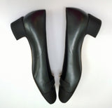 Chanel Black Leather and Grosgrain Block Heel Shoes with CC Pearl Detail