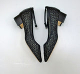 Manolo Blahnik Listana Lace and Satin Ankle Strap Block Heels