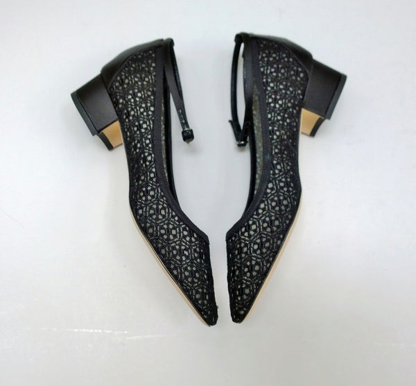 Manolo Blahnik Listana Lace and Satin Ankle Strap Block Heels