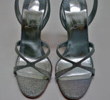 Christian Louboutin Emilie 100 Silver Glitter Sandals Slingback Heels