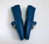 Tod's Double T Loafers in Quilted Blue Suede and Leather Silver Flats Gommino Driving Shoes