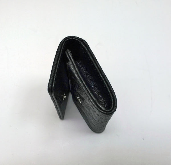 Chanel Black Cavier Leather Quilted CC Logo Small Flap Card Holder Wallet