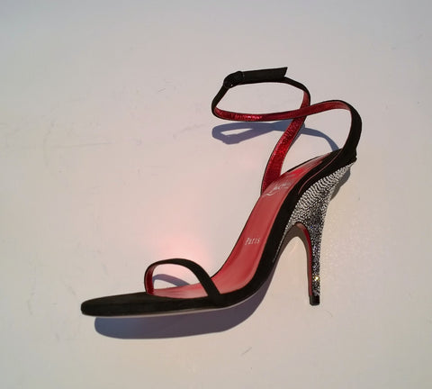 Christian Louboutin Arch Queen 100 Black Suede Rhinestone Sandals Heels