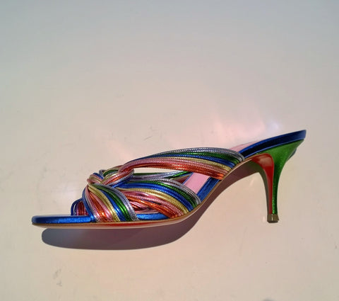 Christian Louboutin Multitaski 70 Metallic Multicolor Leather Mules Sandals