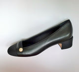 Chanel Black Leather and Grosgrain Block Heel Shoes with CC Pearl Detail