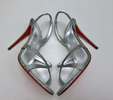 Christian Louboutin Emilie 100 Silver Glitter Sandals Slingback Heels