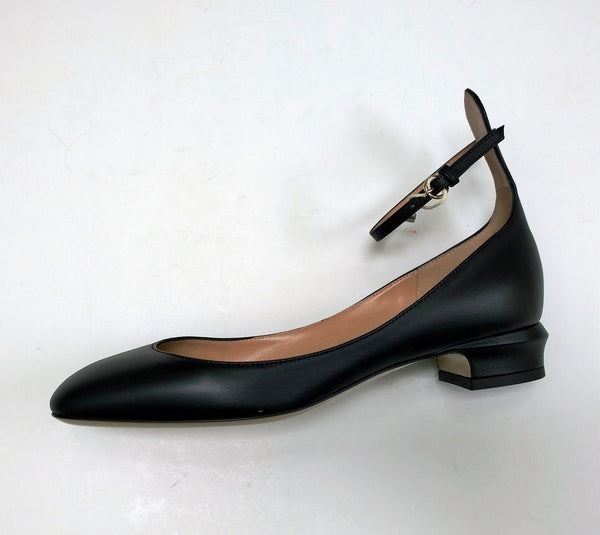 Valentino Garavani Tango Black Leather Ankle Strap Flats