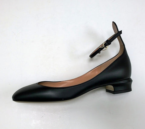 Valentino Garavani Tango Black Leather Ankle Strap Flats