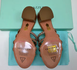 Aquazzura Moondust Crystal 50 Cuoio Tan Leather with Rhinestone Sandals Block Heel Slides
