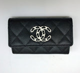 Chanel Black Cavier Leather Quilted CC Logo Small Flap Card Holder Wallet