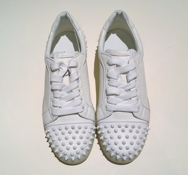 Christian Louboutin Vieira Orlato Flat White Leather Sneakers with Studs New Trainers