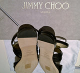Jimmy Choo Basil Black Leather Pleated Ankle Strap Flats Shoes