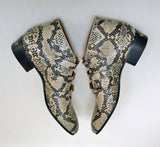 Gucci Python Print Leather Ankle Boots with Gold Logo Buckles Shoes Avana