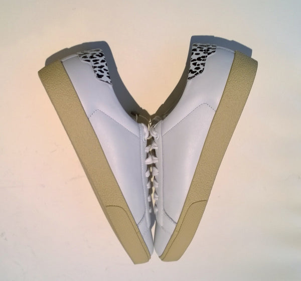 Saint Laurent Court Classic White Leather Sneakers with Snow Leopard Print Detail New Shoes