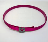 Manolo Blahnik Hangisi Mini Fuchsia Satin Rhinestone Buckle Belt 20mm Dark Pink