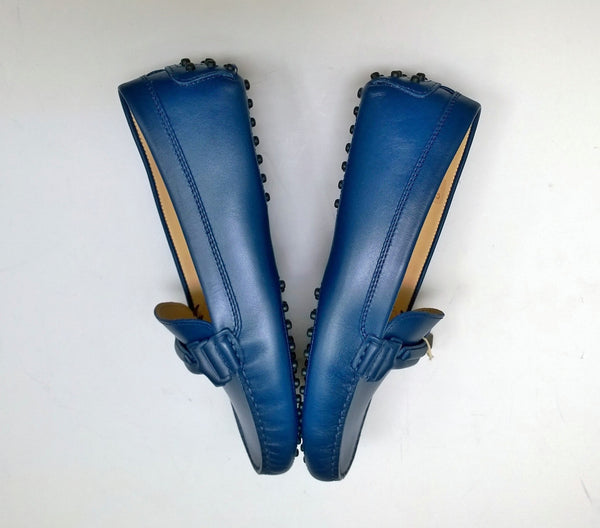 Tod's Gommino Blue Leather Driving Shoes Loafers Double T Flats
