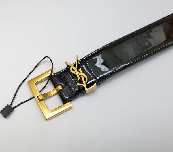 Saint Laurent Cassandre 70cm Black Patent Logo Belt