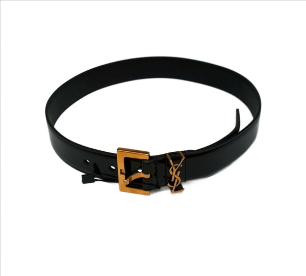Saint Laurent Cassandre 70cm Black Patent Logo Belt