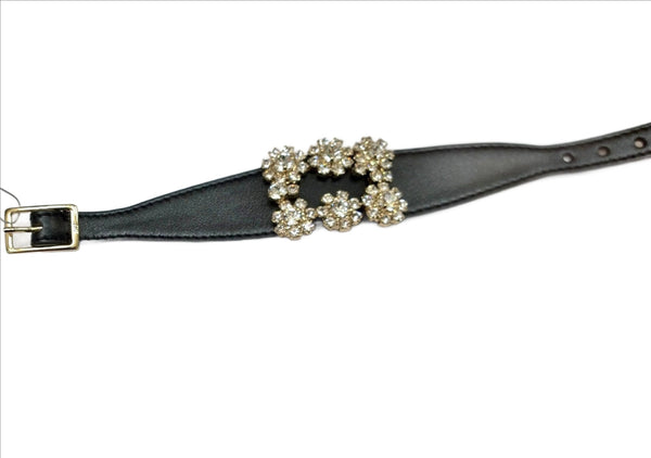 Roger Vivier Broche Vivier Black Leather Rhinestone Buckle Bracelet RV Jewelry