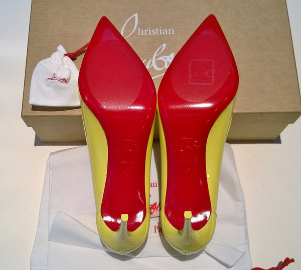 Christian Louboutin Sporty Kate 85 Patent Yellow Heels Piou Piou