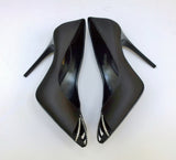 Saint Laurent Alix Black Satin Rhinestone Heels Peep Toe