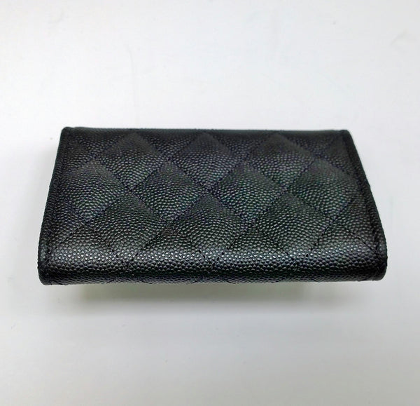 Chanel Black Cavier Leather Quilted CC Logo Small Flap Card Holder Wallet