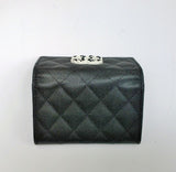 Chanel Black Cavier Leather Quilted CC Logo Small Flap Card Holder Wallet