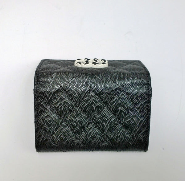Chanel Black Cavier Leather Quilted CC Logo Small Flap Card Holder Wallet