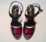 Saint Laurent Jodie Sparkling Burgundy Patent Platform Sandals Heels