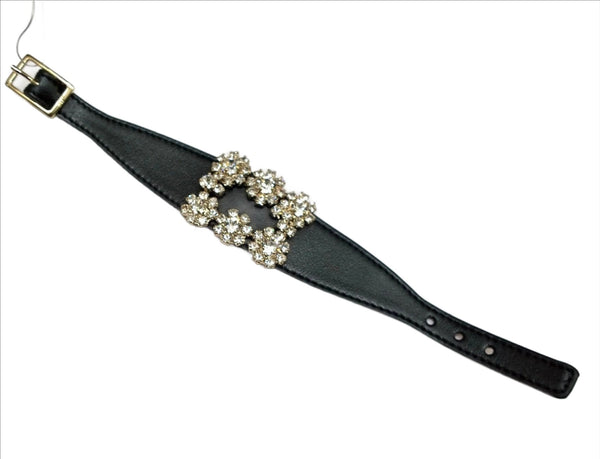 Roger Vivier Broche Vivier Black Leather Rhinestone Buckle Bracelet RV Jewelry