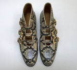 Gucci Python Print Leather Ankle Boots with Gold Logo Buckles Shoes Avana