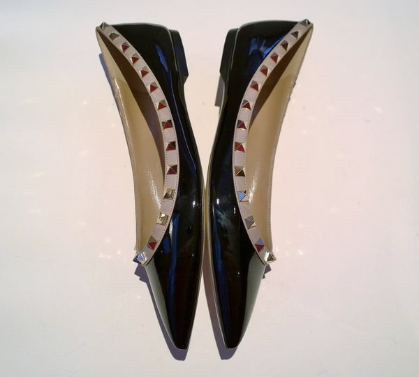 Valentino Garavani Rockstud Black Patent Leather Flats