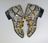 Gucci Python Print Leather Ankle Boots with Gold Logo Buckles Shoes Avana