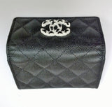 Chanel Black Cavier Leather Quilted CC Logo Small Flap Card Holder Wallet