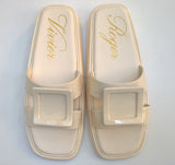 Roger Vivier Slide Mule 35mm Buckle Sandal Flats Dip Cream Patent Leather