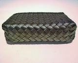 Bottega Veneta Black Leather Intrecciato Woven Clutch Pouch Prism
