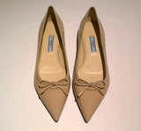 Prada Bow Pointy Ballet Flats in Cipria Nude Patent Leather Shoes