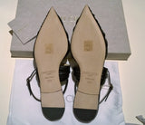 Jimmy Choo Basil Black Leather Pleated Ankle Strap Flats Shoes