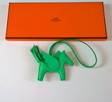 Hermès Pegasus Rodeo Flying Horse Leather Charm Mint Green Vert Comics Winged PM