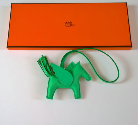 Hermès Pegasus Rodeo Flying Horse Leather Charm Mint Green Vert Comics Winged PM