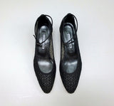 Manolo Blahnik Listana Lace and Satin Ankle Strap Block Heels