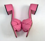 Miu Miu Donna Pink Leather Quilted Puffy Slides Sandals Padded Heels